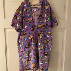 Candy Pink PJ Romper Pugs and Rainbows Size 14/16